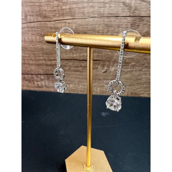 White CZ long earrings in sterling silver - Picture 9 of 15